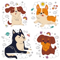 Doodle hand drawn dog stickers collection