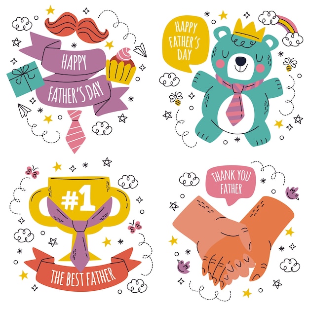 Free vector doodle hand drawn father's day stickers collection