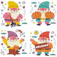 Free vector doodle hand drawn gnomes stickers