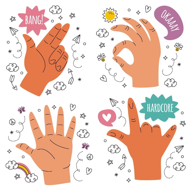 Doodle hand drawn hands stickers