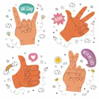 Free vector doodle hand drawn hands stickers