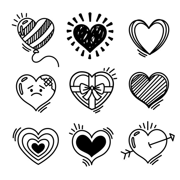 doodle hand drawn heart drawing illustrations