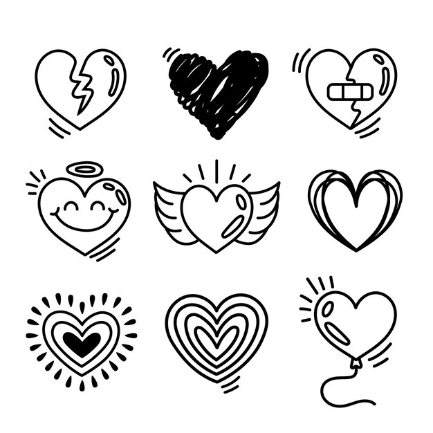doodle hand drawn heart drawing illustrations