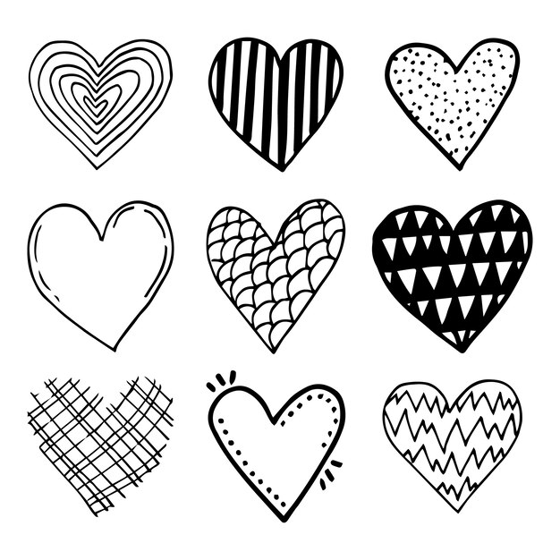 Doodle hand drawn heart drawings collection