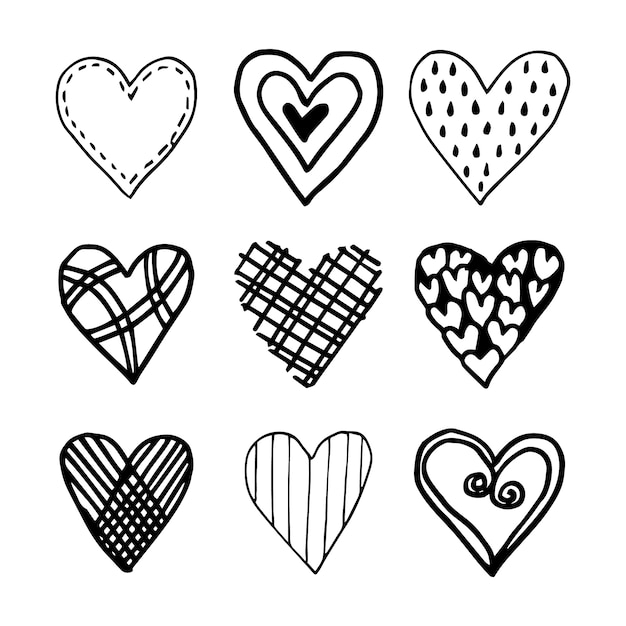 Doodle hand drawn heart drawings collection