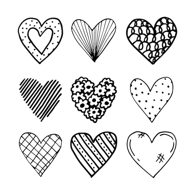 Doodle hand drawn heart drawings collection