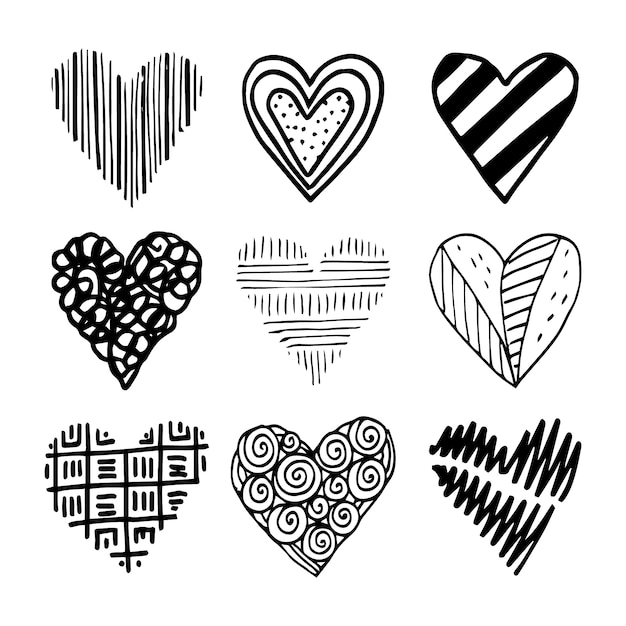 Free vector doodle hand drawn heart drawings collection