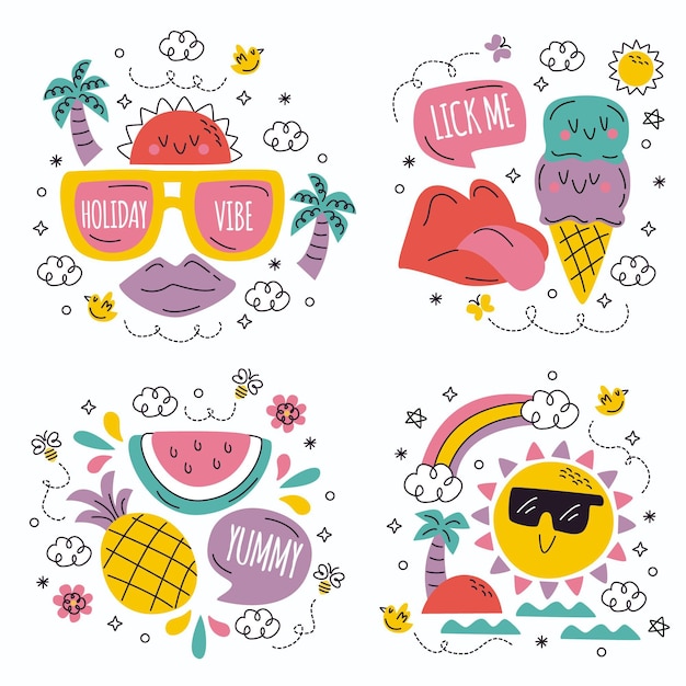 Free vector doodle hand drawn holiday stickers