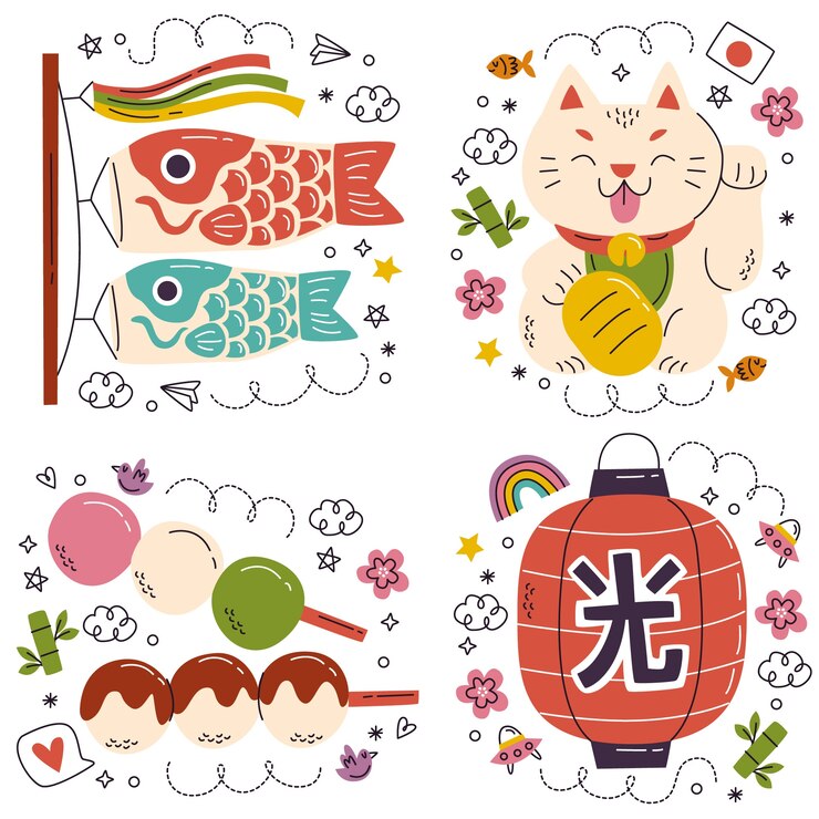無料Vector 手描きの日本のステッカーを落書き