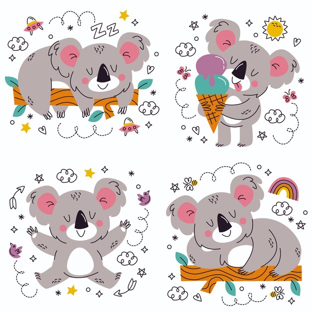 Doodle hand drawn koala stickers