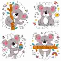 Vettore gratuito doodle adesivi koala disegnati a mano