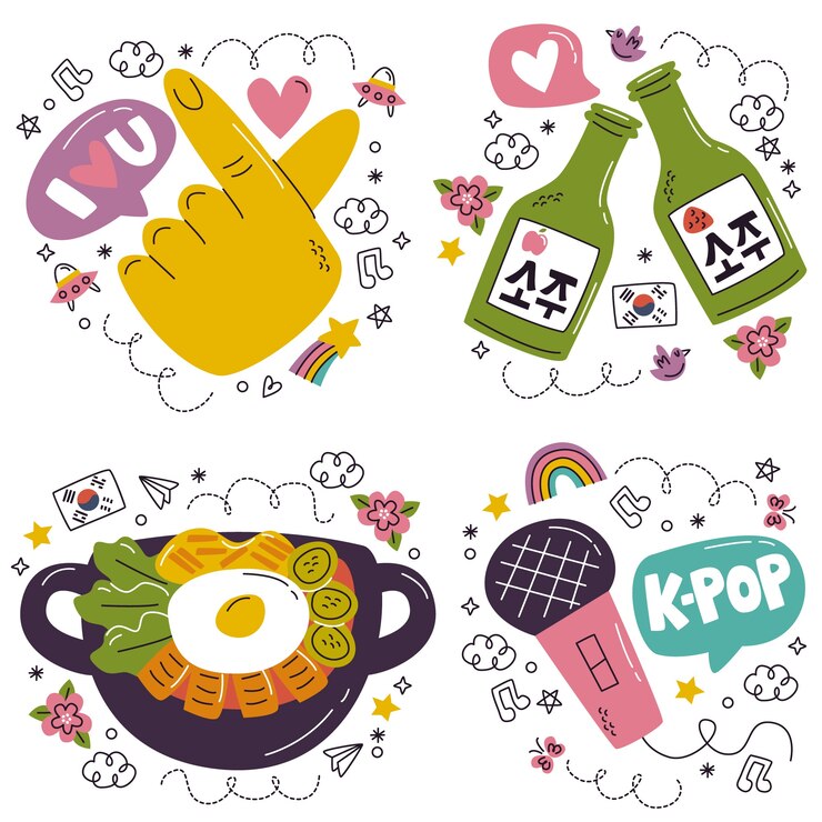 無料Vector 手描き韓国ステッカーを落書き