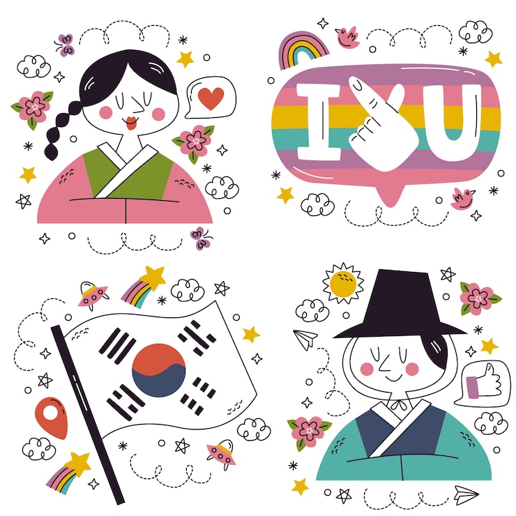 無料Vector 手描き韓国ステッカーを落書き
