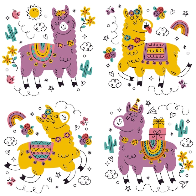 Doodle hand drawn llama stickers