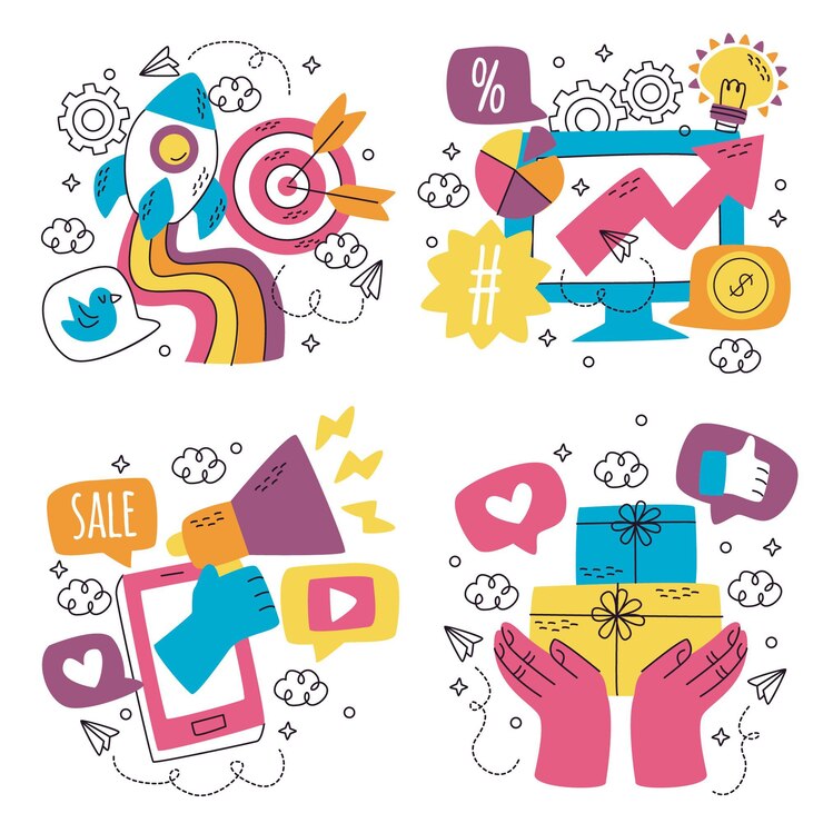 Free Vector doodle hand drawn marketing stickers pack