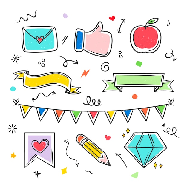 Free vector doodle hand drawn miscellaneous drawings collection