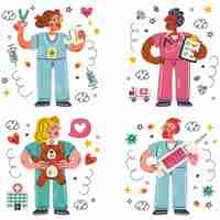 Free vector doodle hand drawn nurses stickers collection