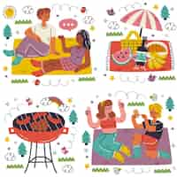 Free vector doodle hand drawn picnic stickers collection