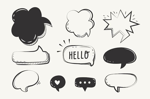 Free vector doodle hand drawn speech bubbles illustrations