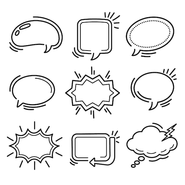 Бесплатное векторное изображение Иллюстрации речевых пузырей, нарисованные вручную каракулями