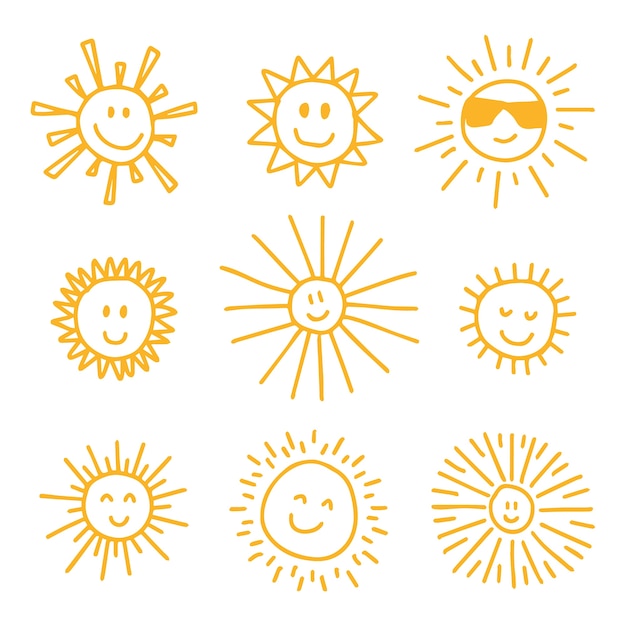 Free vector doodle hand drawn sun drawing illustrations