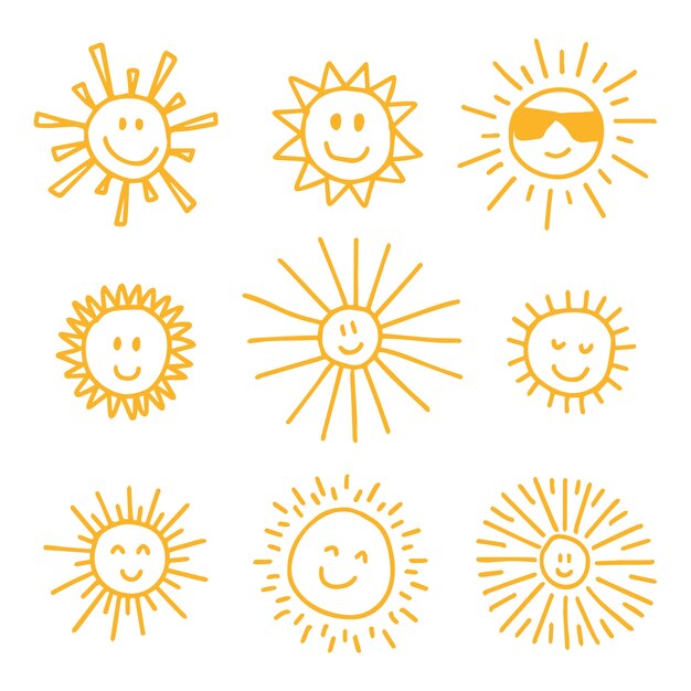 Doodle hand drawn sun drawing illustrations