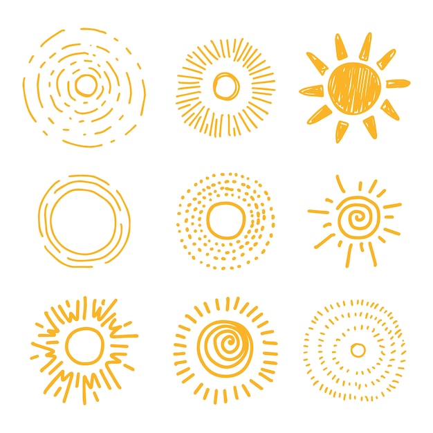 Doodle hand drawn sun drawing illustrations