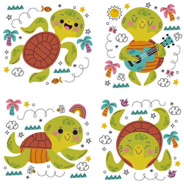 Free vector doodle hand drawn turtle stickers