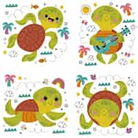 Free vector doodle hand drawn turtle stickers