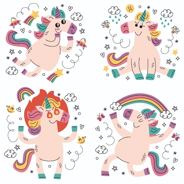 Doodle hand drawn unicorn stickers
