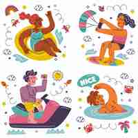 Free vector doodle hand drawn water sports stickers collection