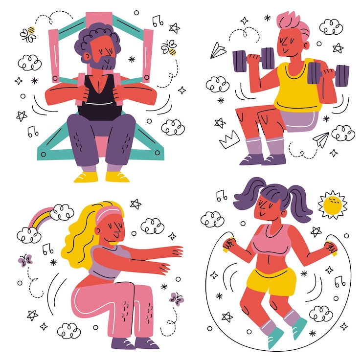 Free Vector doodle hand drawn workout stickers