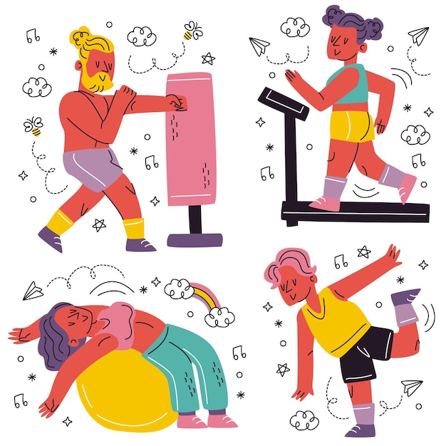 Doodle hand drawn workout stickers