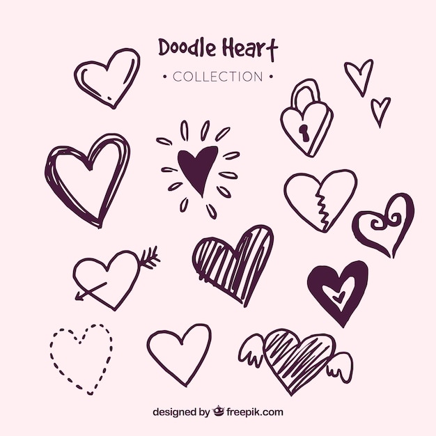 Vettore gratuito collezione cuore doodle