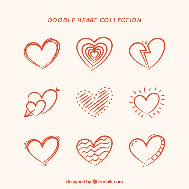 Free Vector doodle heart collection