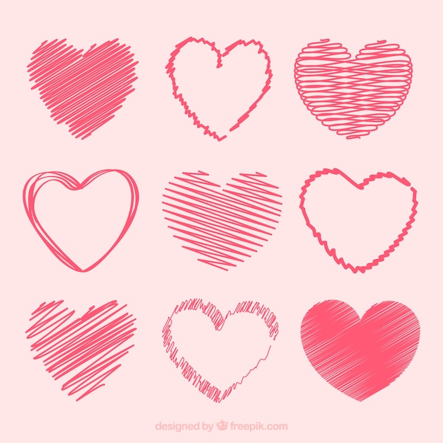 Free Vector doodle heart collection
