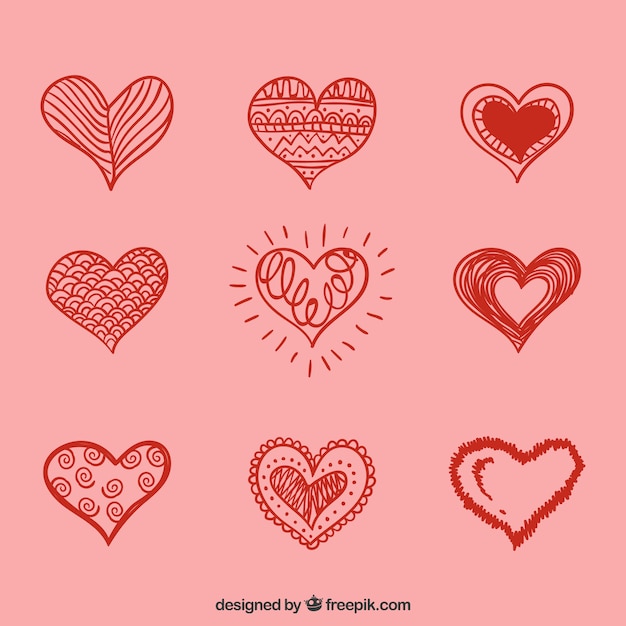 Free vector doodle heart collection