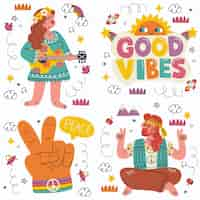 Free vector doodle hippie sticker collection