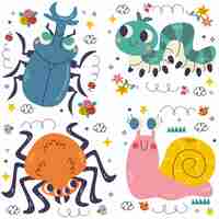 Free vector doodle insects and bugs stickers collection