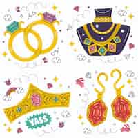 Free vector doodle jewelry stickers collection