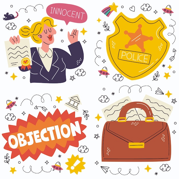 Free vector doodle justice/law firm stickers collection