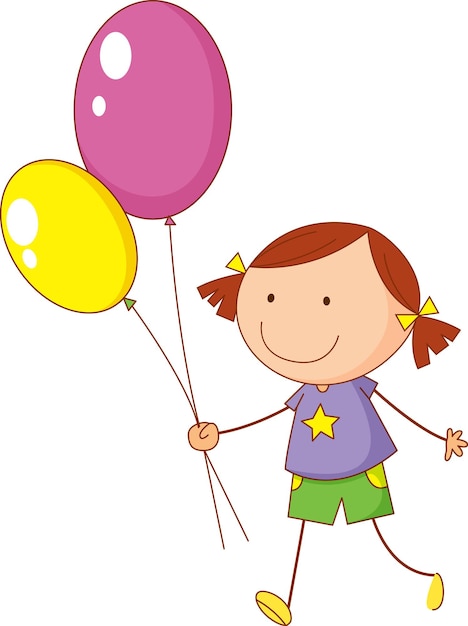 Free vector a doodle kid holding balloons cartoon character isolated