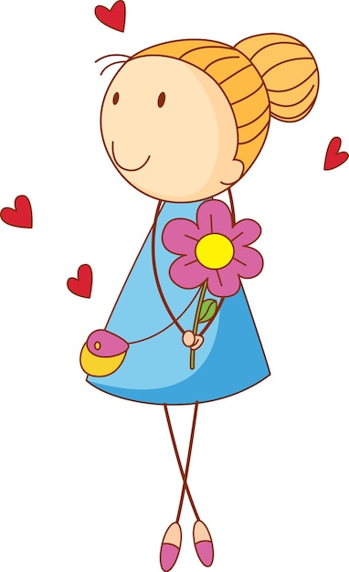 Free vector a doodle kid holding flower cartoon character isolated