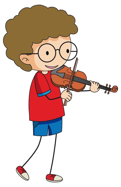 고립 된 바이올린 만화 캐릭터를 연주하는 낙서 아이