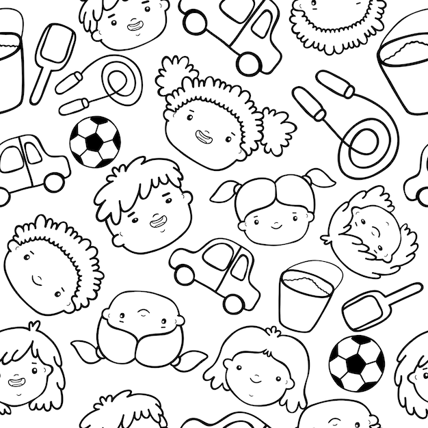 Doodle kids faces pattern