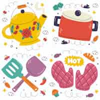 Free vector doodle kitchen utensils stickers collection