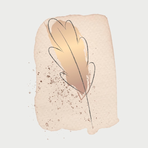 Doodle leaf with beige brush stroke background