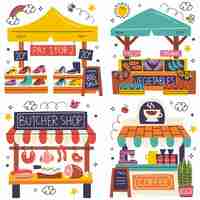 Free vector doodle market stickers collection