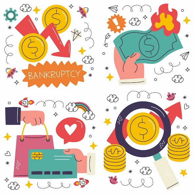 Free vector doodle money stickers collection