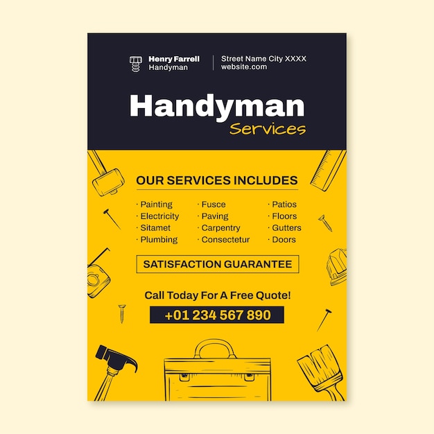 Doodle monocolor handyman flyer